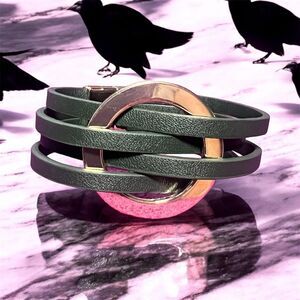 Boho Leather Wrap Bracelet w/ Metal Circle Charm